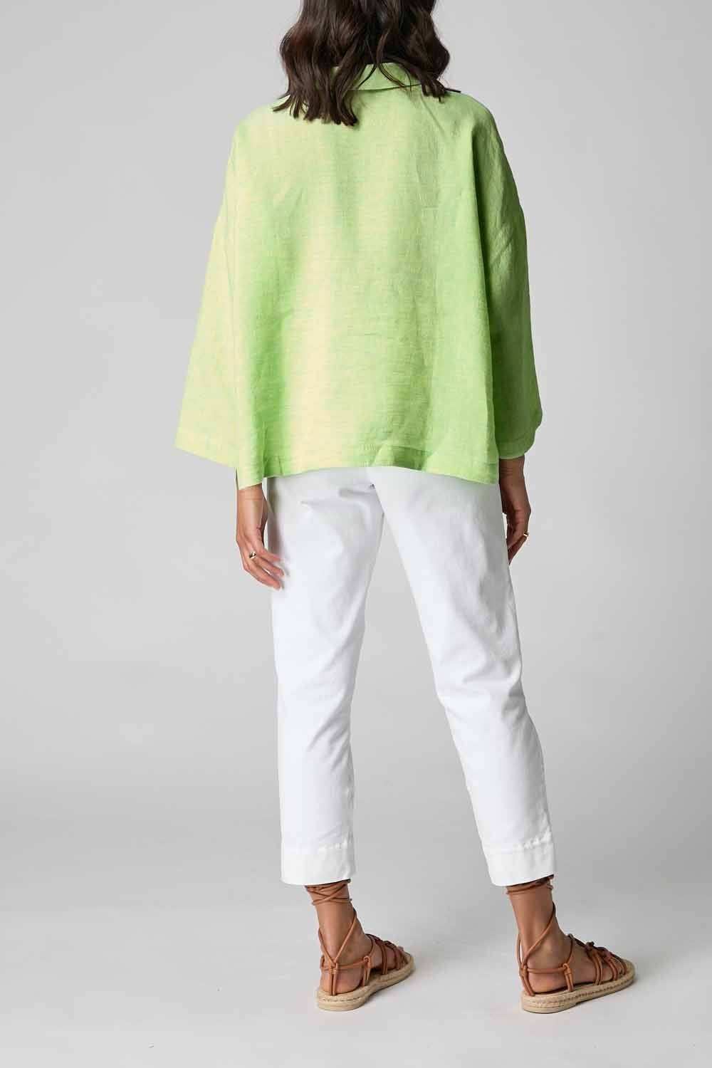 LINEN TICKING STRIPE BOXY JACKET | COL=AQUA