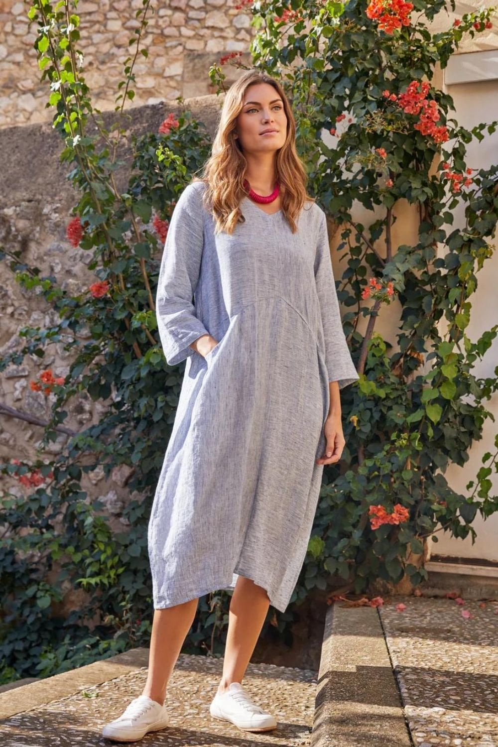 LINEN TICKING STRIPE DRESS | COL=MIX
