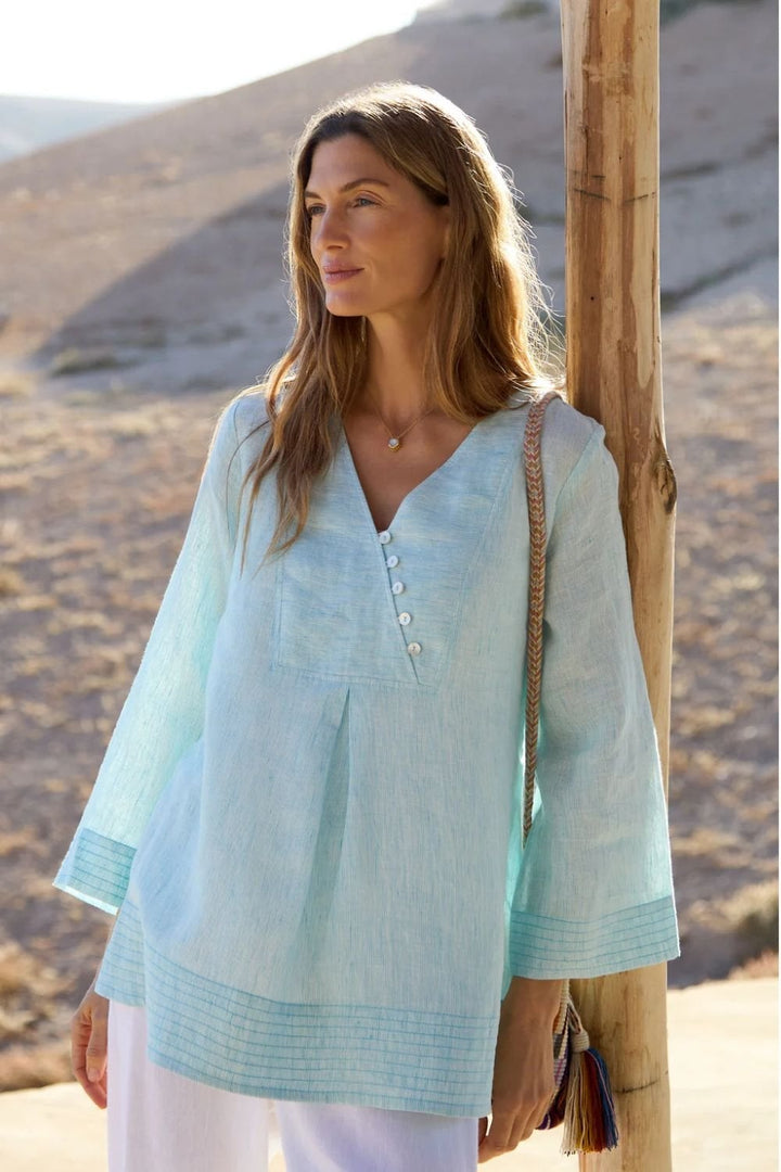 LINEN TICKING STRIPE PLACKET TUNIC | COL=MIX