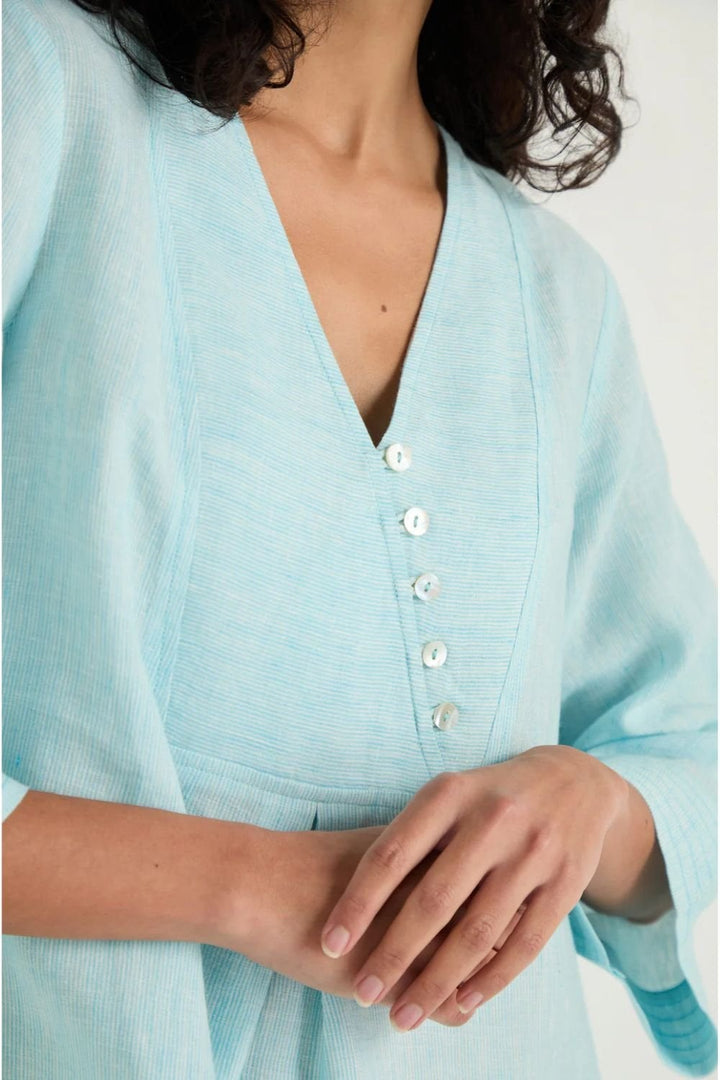 LINEN TICKING STRIPE PLACKET TUNIC | COL=MIX
