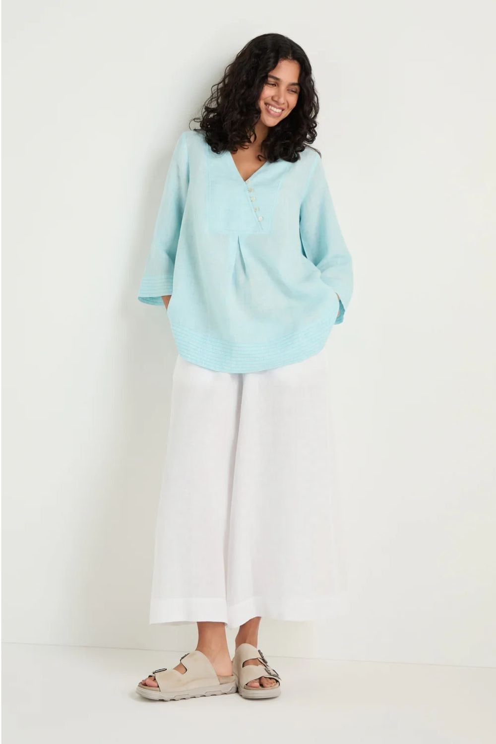 LINEN TICKING STRIPE PLACKET TUNIC | COL=MIX