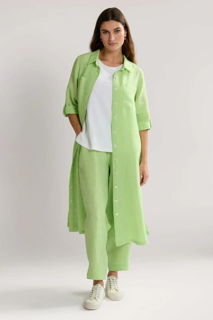 LINEN TICKING STRIPE SHIRT DRESS | COL=AQUA