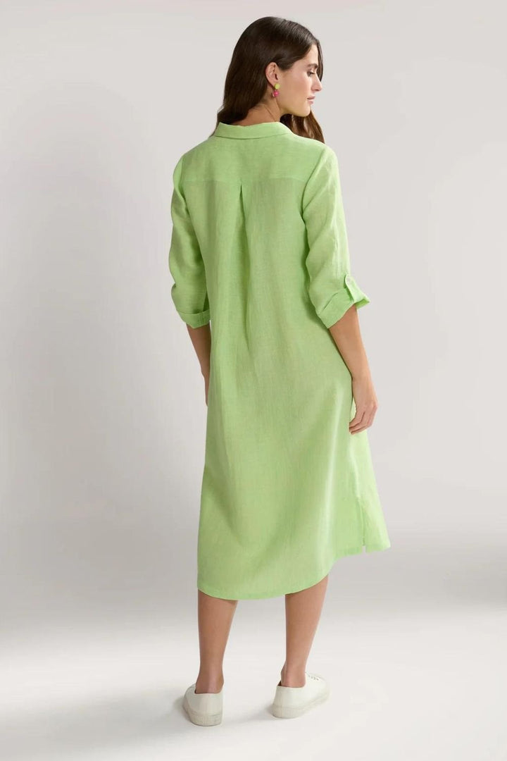 LINEN TICKING STRIPE SHIRT DRESS | COL=AQUA