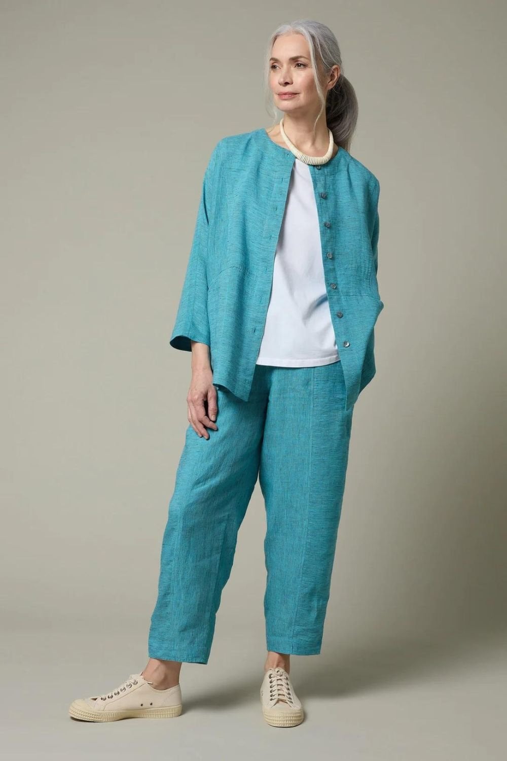 LINEN TICKING STRIPE SHIRT | COL=MIX,TEAL