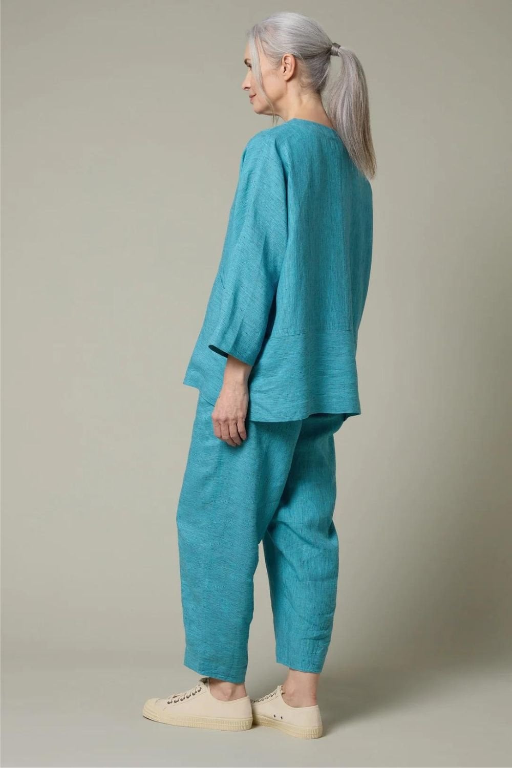 LINEN TICKING STRIPE SHIRT | COL=MIX,TEAL