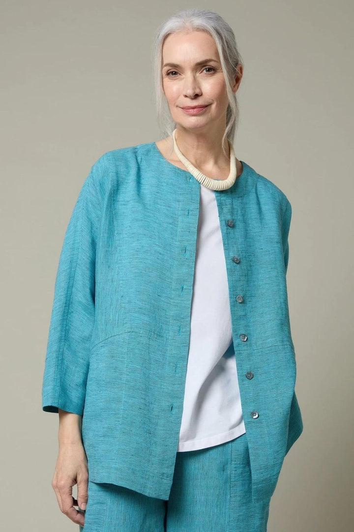 LINEN TICKING STRIPE SHIRT | COL=MIX,TEAL