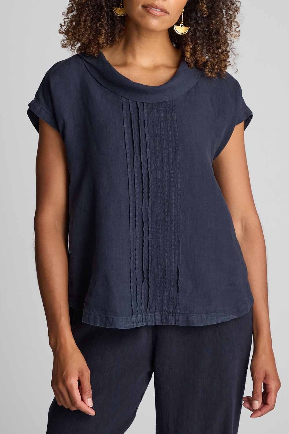 ORGANZA LINEN PLEAT FRONT TOP | COL=NIGHT
