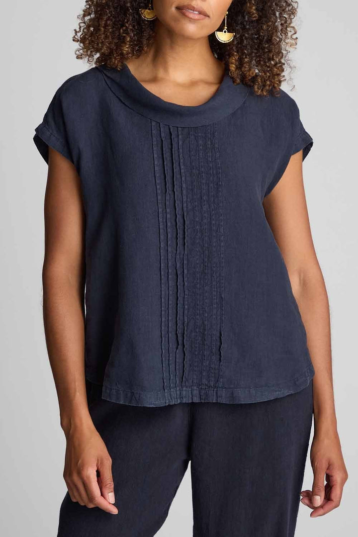 ORGANZA LINEN PLEAT FRONT TOP | COL=NIGHT