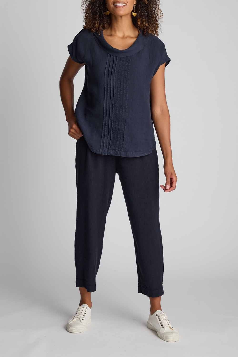 ORGANZA LINEN PLEAT FRONT TOP | COL=NIGHT