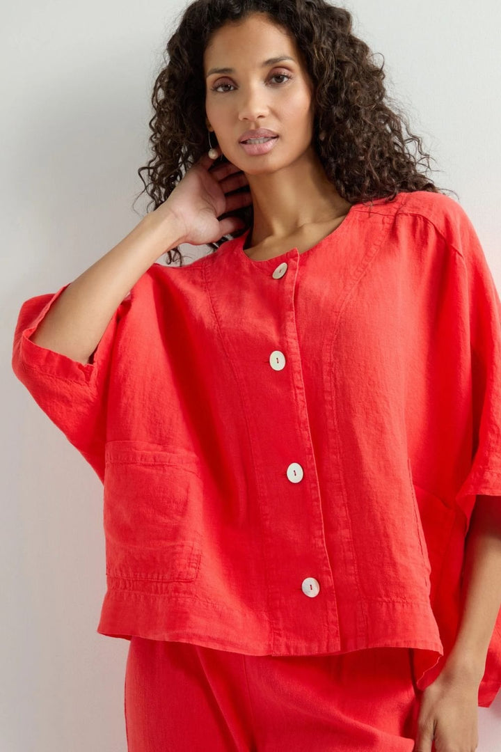 ORGANZA LINEN RELAXED JACKET | COL=SCARLET