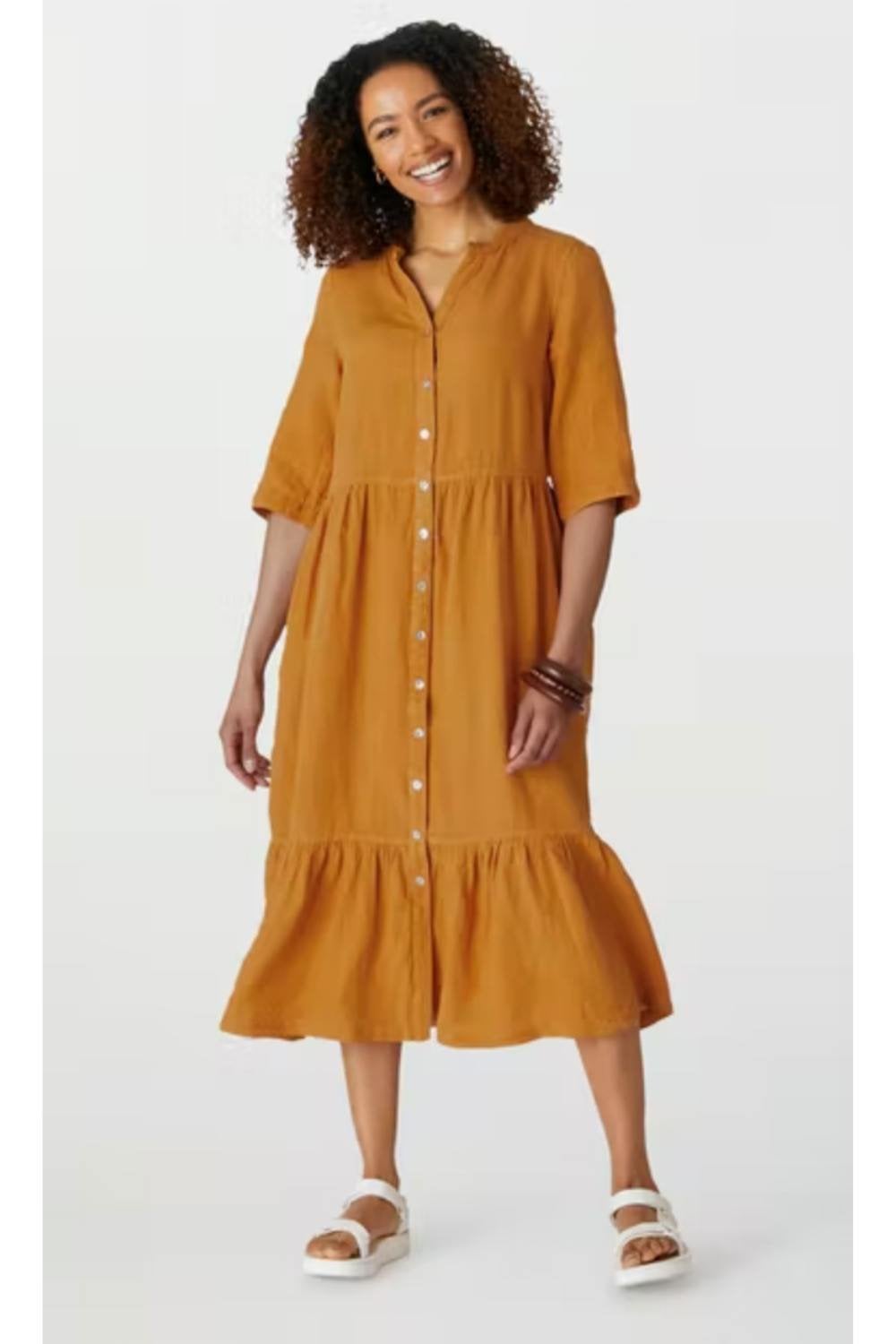 ORGANZA LINEN SHIRT DRESS | COL=DIJON,SOFT PINE