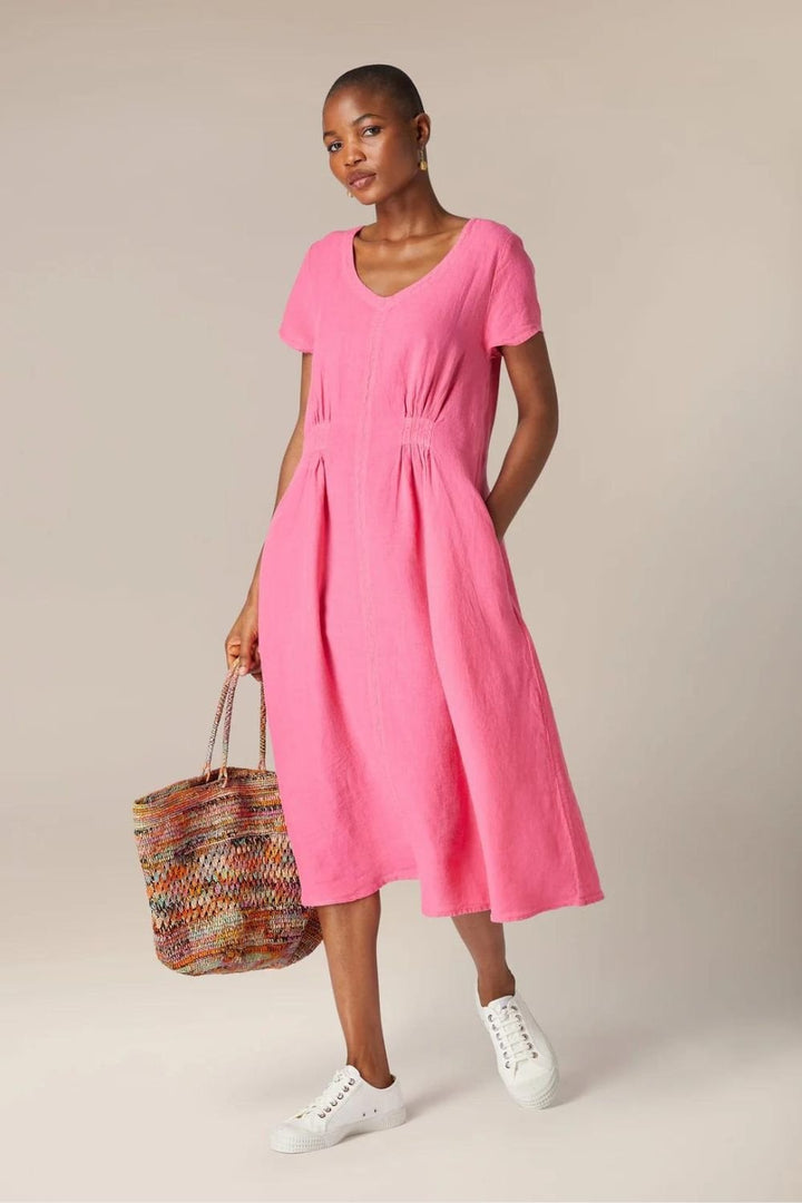 ORGANZA LINEN TUCK DETAIL DRESS | COL=BARDOT