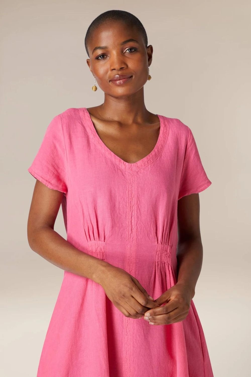 ORGANZA LINEN TUCK DETAIL DRESS | COL=BARDOT