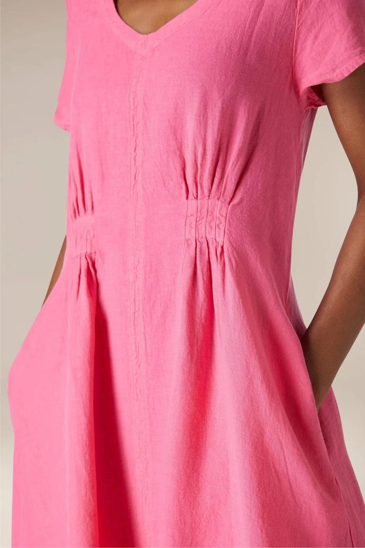ORGANZA LINEN TUCK DETAIL DRESS | COL=BARDOT