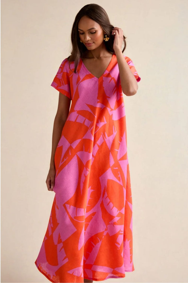 PALM PRINT MIRAGE DRESS | COL=PINK