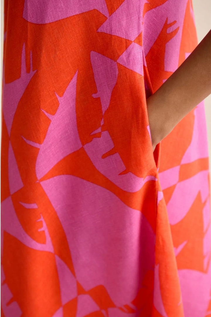 PALM PRINT MIRAGE DRESS | COL=PINK