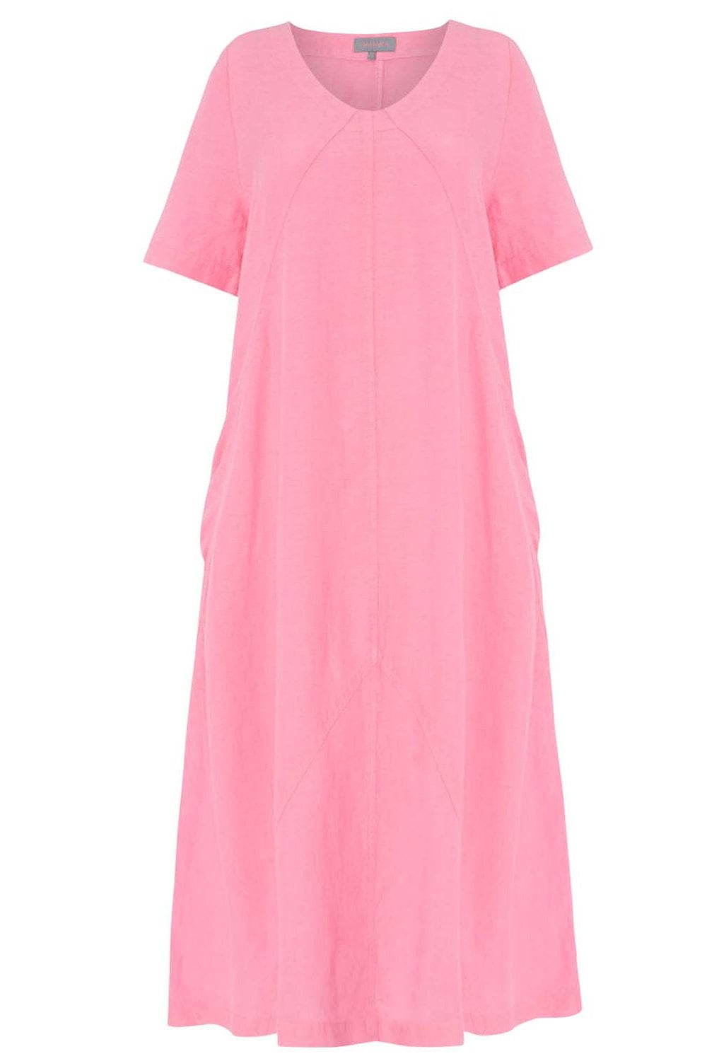 PANELLED A LINE LINEN DRESS | COL=AZALEA