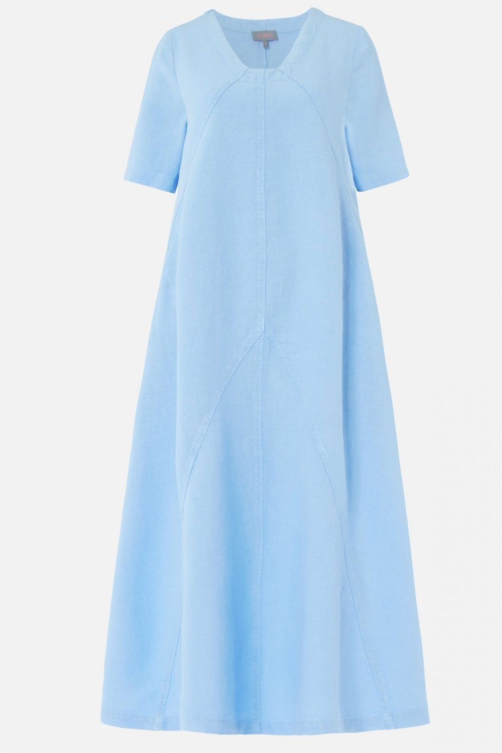 PANELLED A LINE LINEN DRESS | COL=SKY