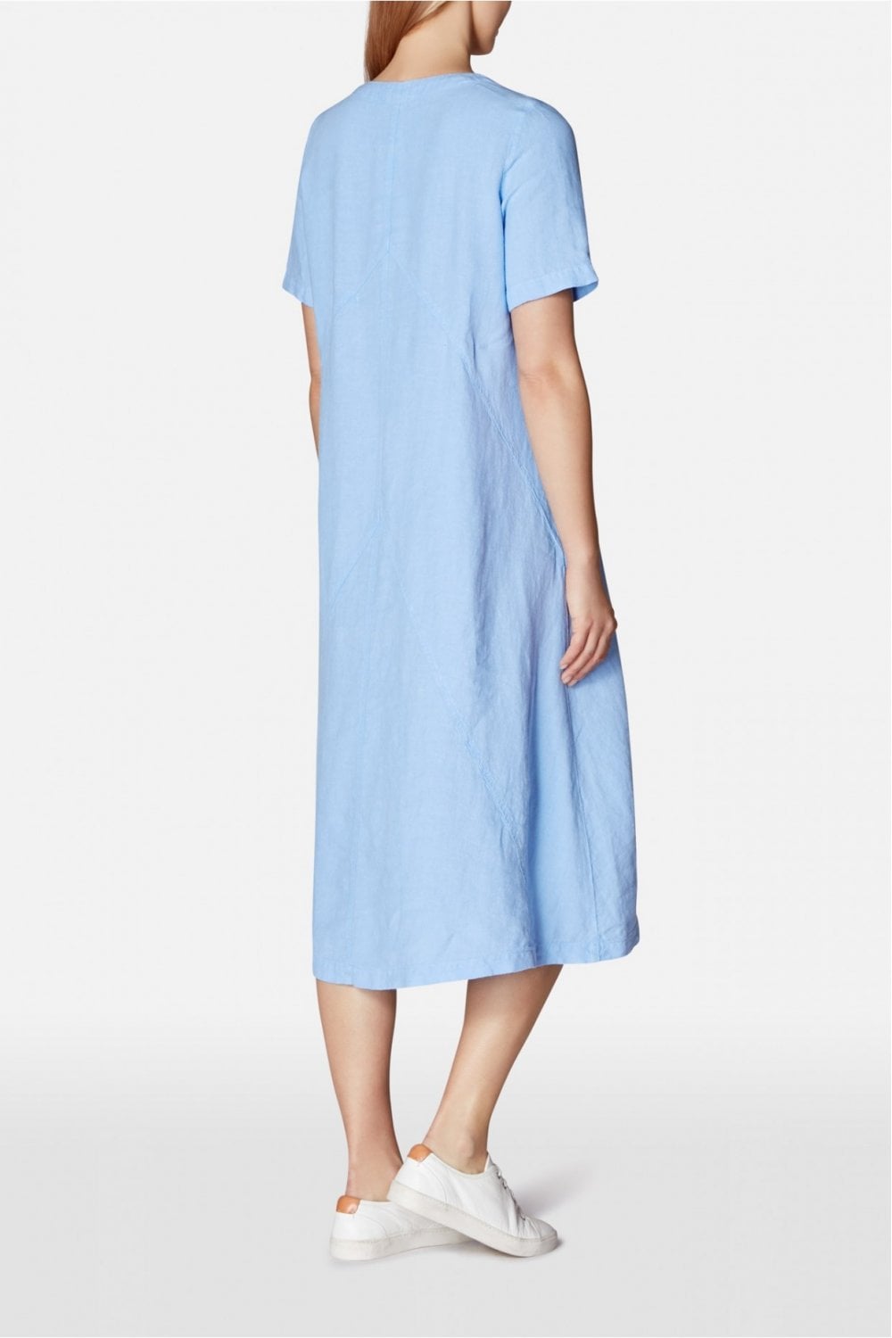 PANELLED A LINE LINEN DRESS | COL=SKY