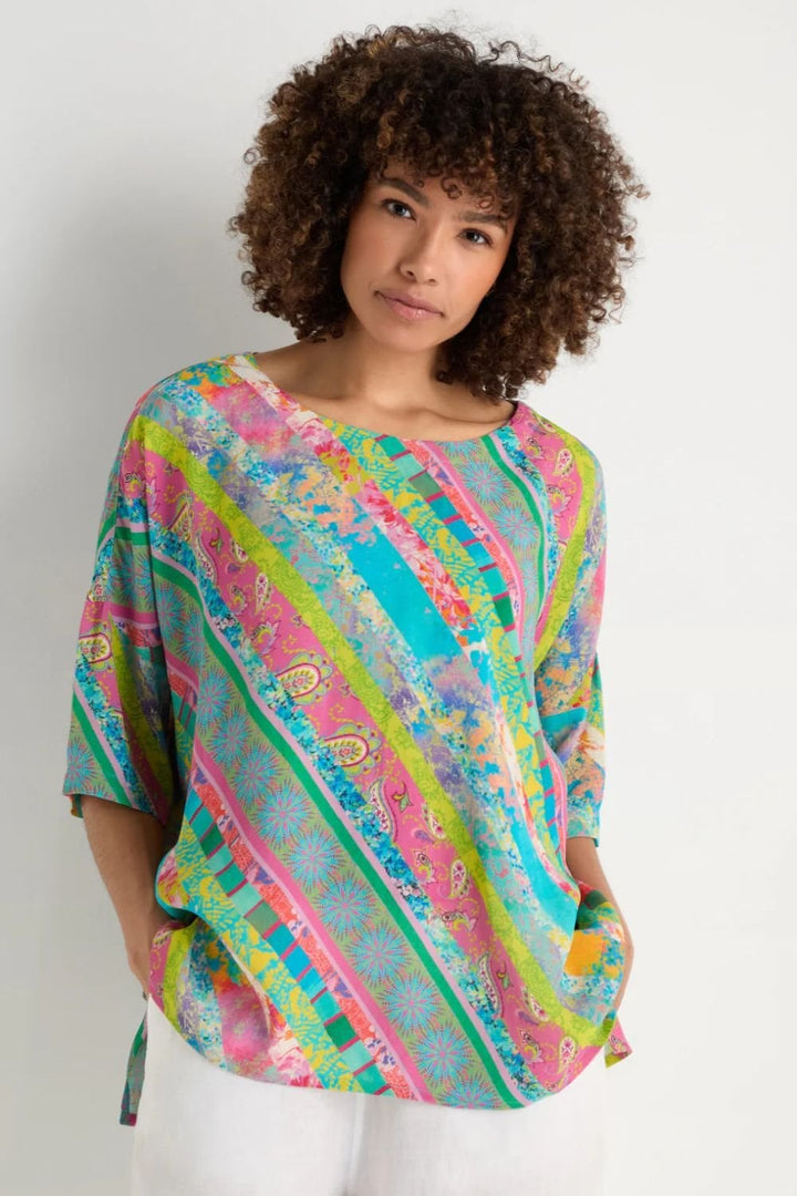 PATCHWORK STRIPE BOXY TOP | COL=MULTI