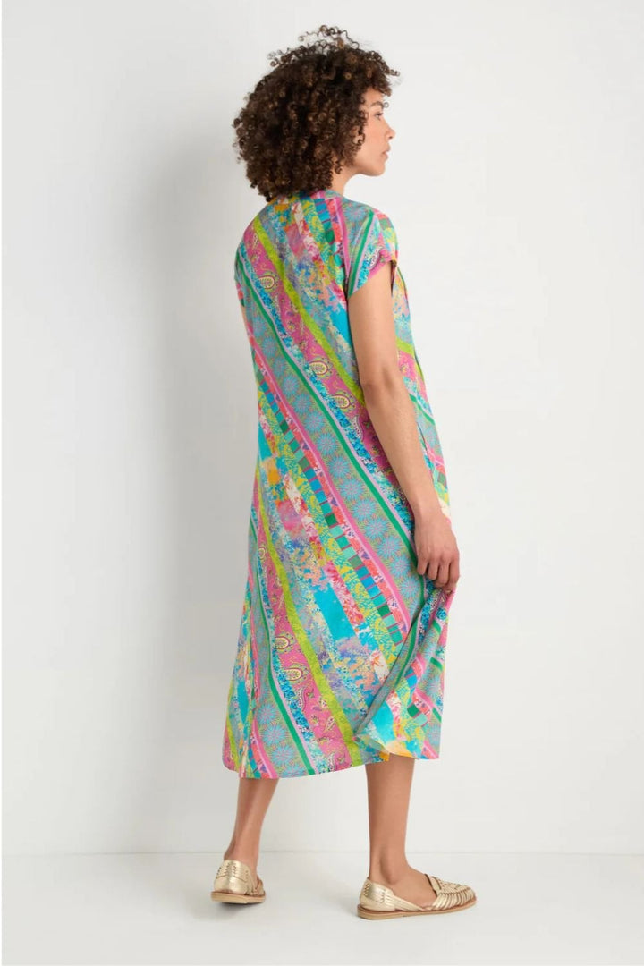 PATCHWORK STRIPE PLEATED DRESS | COL=MULTI