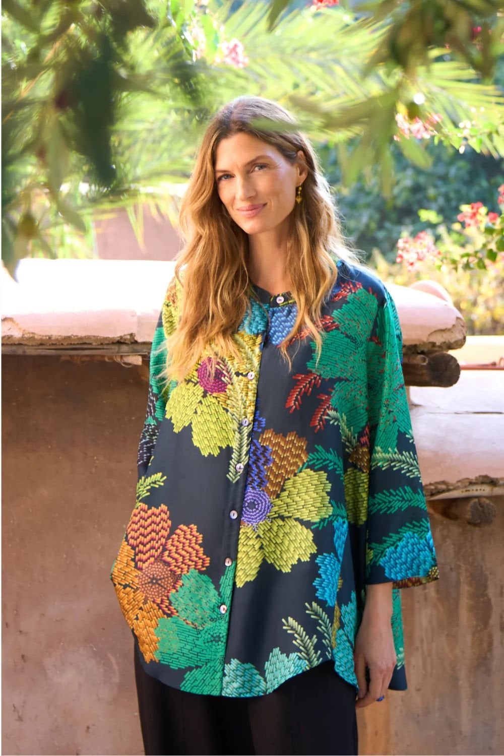 PIXCELATED PETALS SILK SHIRT | COL=MULTI