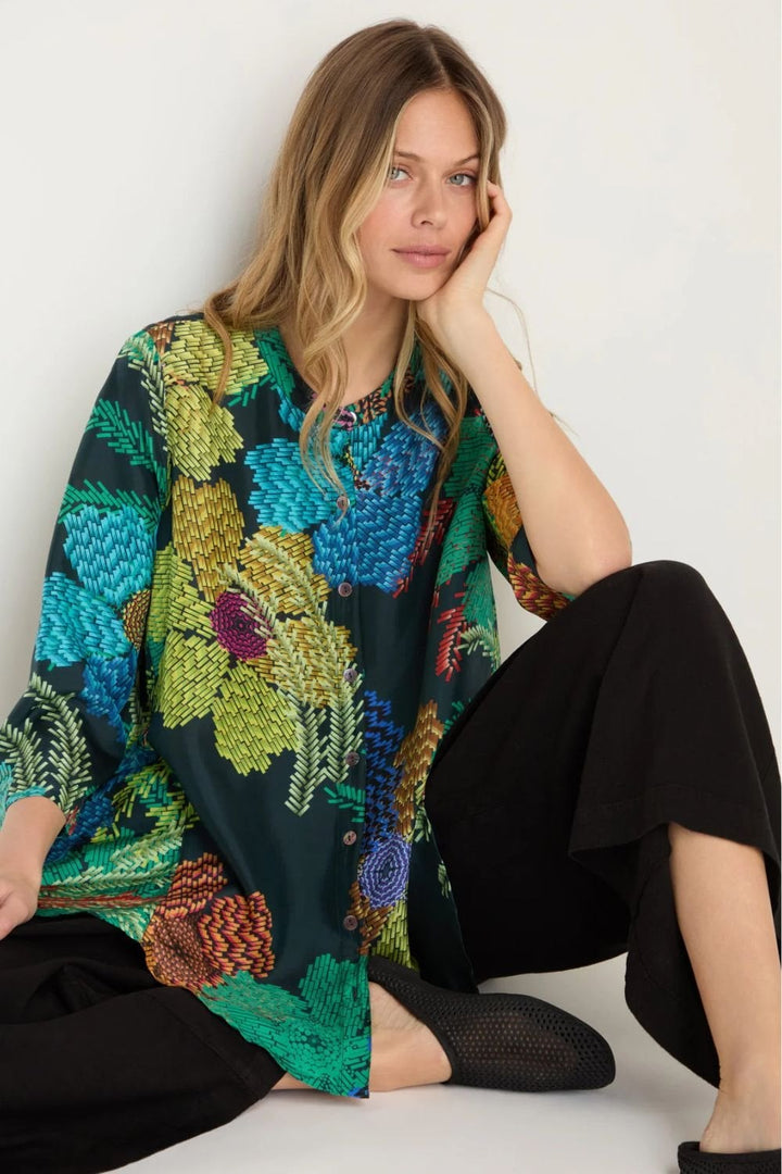 PIXCELATED PETALS SILK SHIRT | COL=MULTI