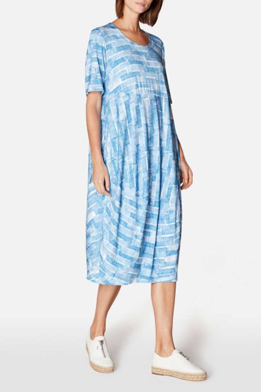 SCRIBBLE MONO PRINT DRESS | COL=ICE BLUE