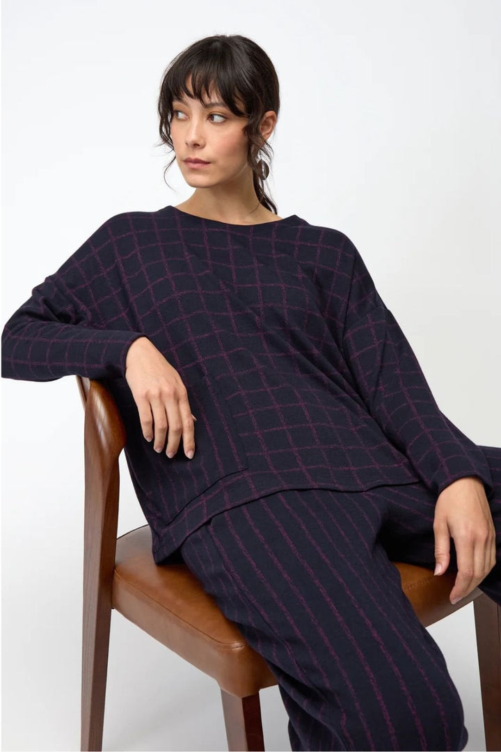 SMALL BROKEN CHECK STRIPE BOXY TOP | COL=NIGHT