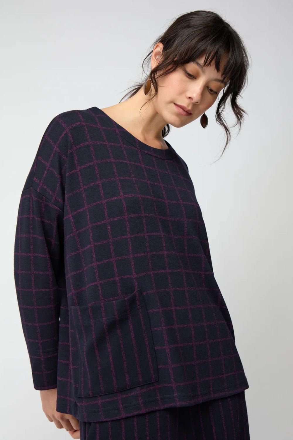 SMALL BROKEN CHECK STRIPE BOXY TOP | COL=NIGHT
