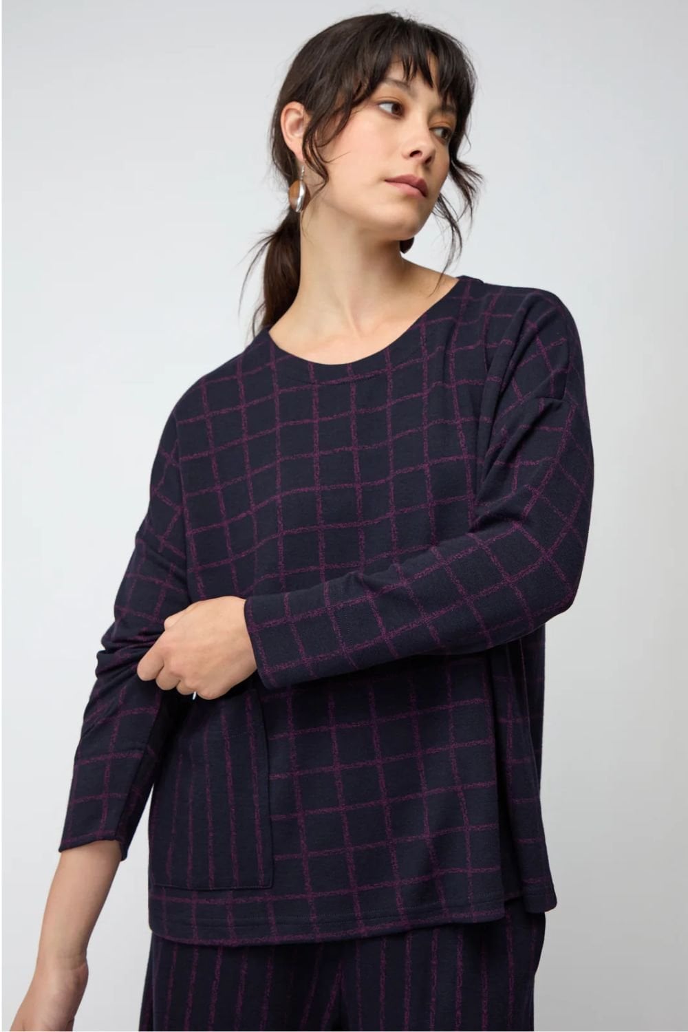 SMALL BROKEN CHECK STRIPE BOXY TOP | COL=NIGHT