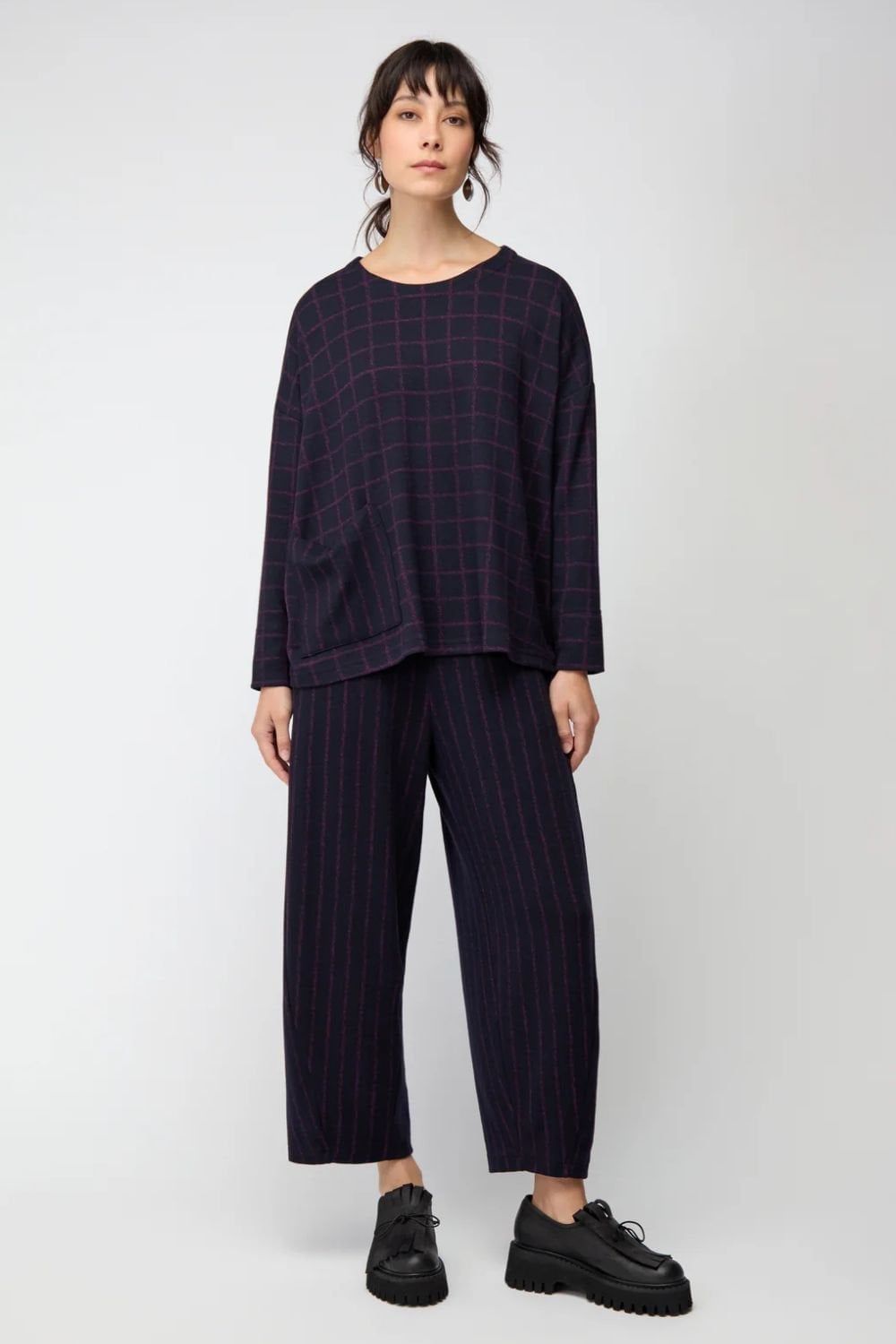 SMALL BROKEN CHECK STRIPE BOXY TOP | COL=NIGHT
