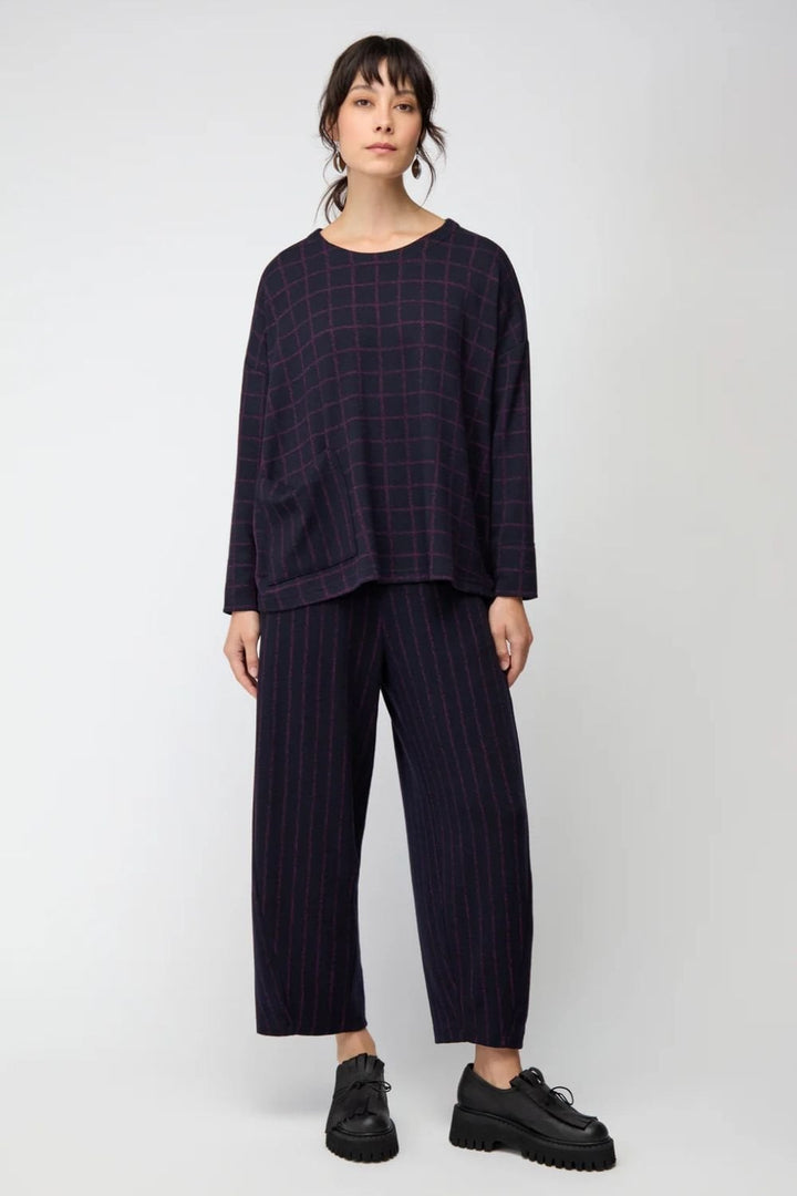 SMALL BROKEN CHECK STRIPE BOXY TOP | COL=NIGHT