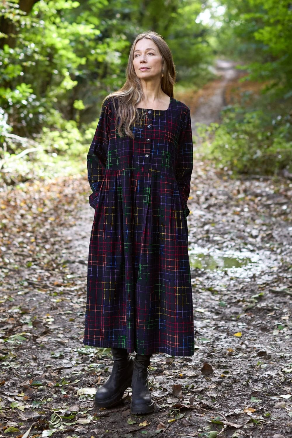 STITCHED CHECK CORD  DRESS | COL=MULTI