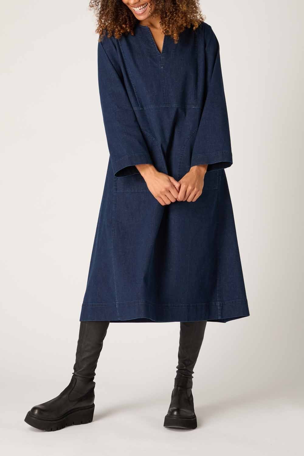 STRETCH DENIM POCKET DRESS | COL=DENIM