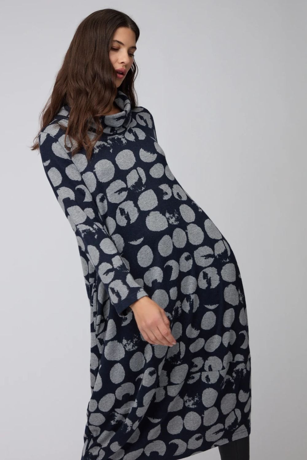 TEXTURED BRUSH SPOT BUBBLE DRESS | COL=NIGHT
