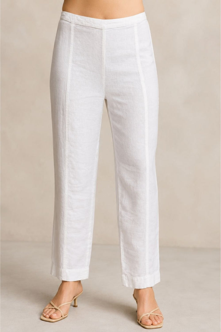 TEXTURED LINEN SLIM SLEG TROUSER | COL=WHITE