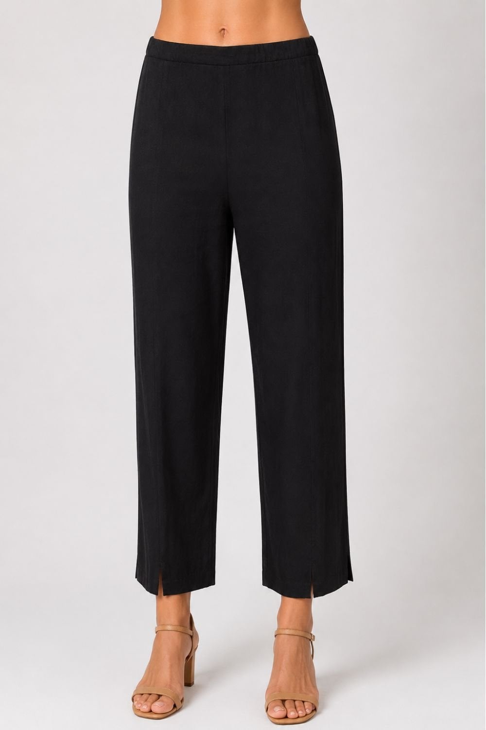 TEXTURED LINEN SLIM SLEG TROUSER | COL=BLACK
