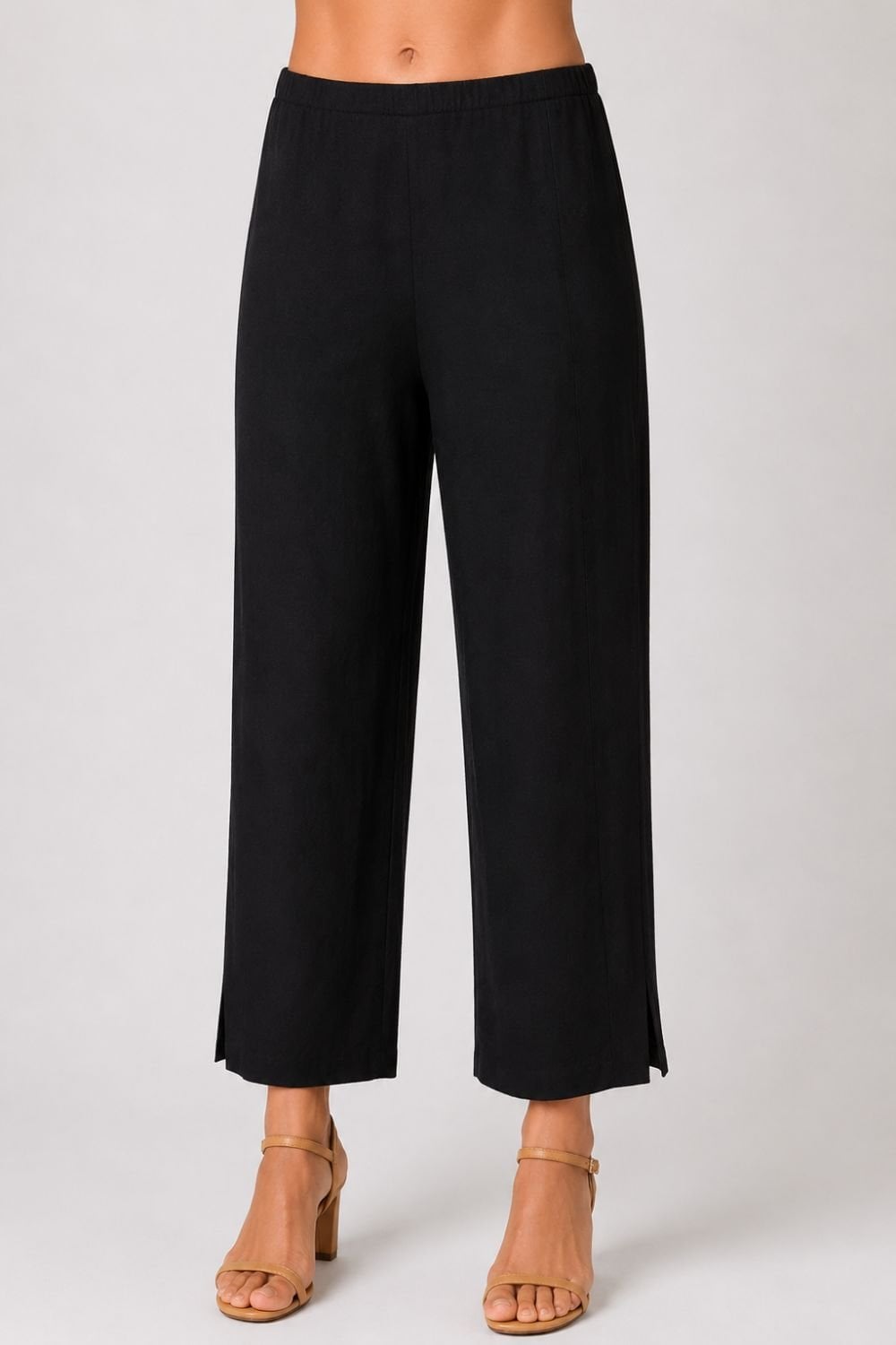 TEXTURED LINEN SLIM TROUSER | COL=BLACK