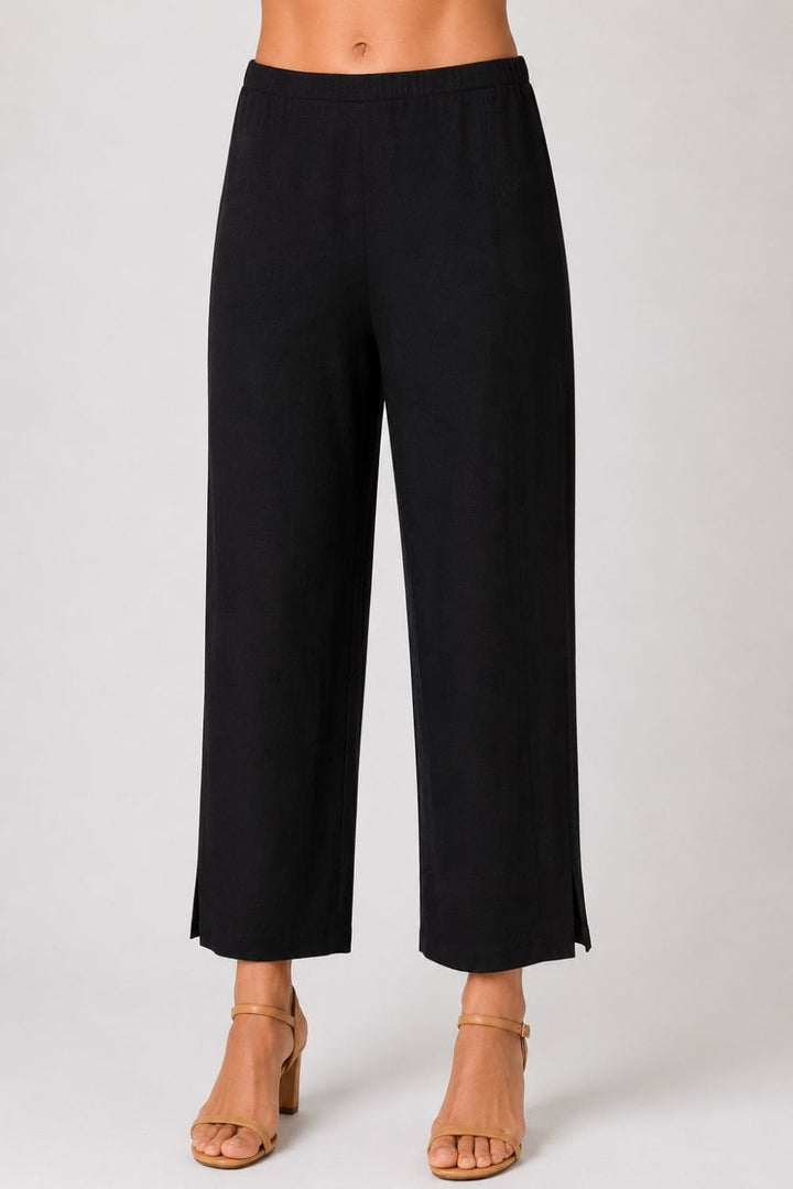 TEXTURED LINEN SLIM TROUSER | COL=BLACK