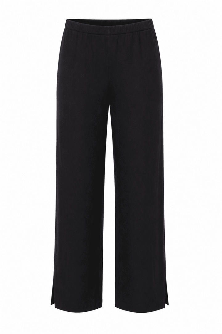 TEXTURED LINEN SLIM TROUSER | COL=BLACK