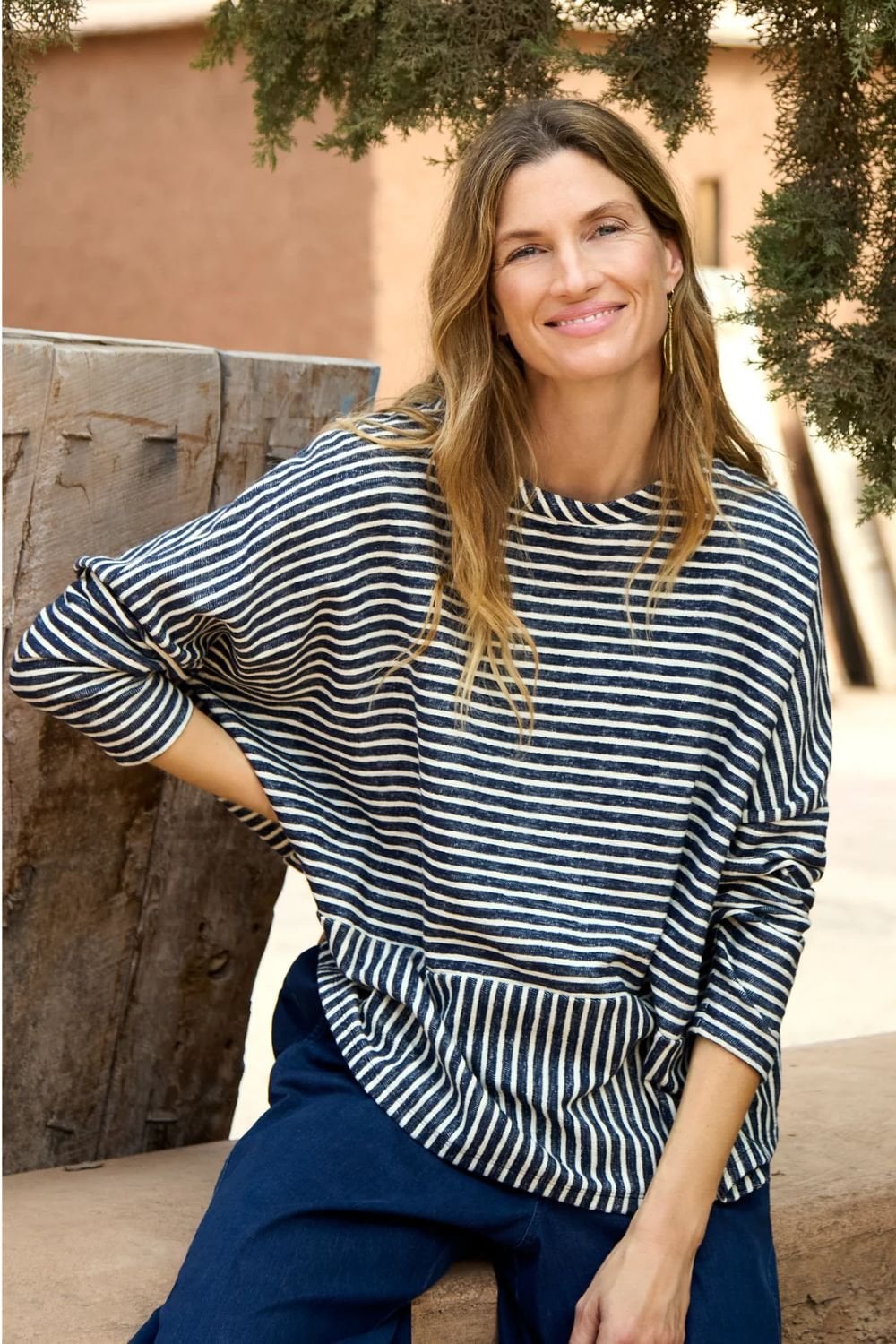 TEXTURED STRIPE BOXY TOP | COL=NIGHT
