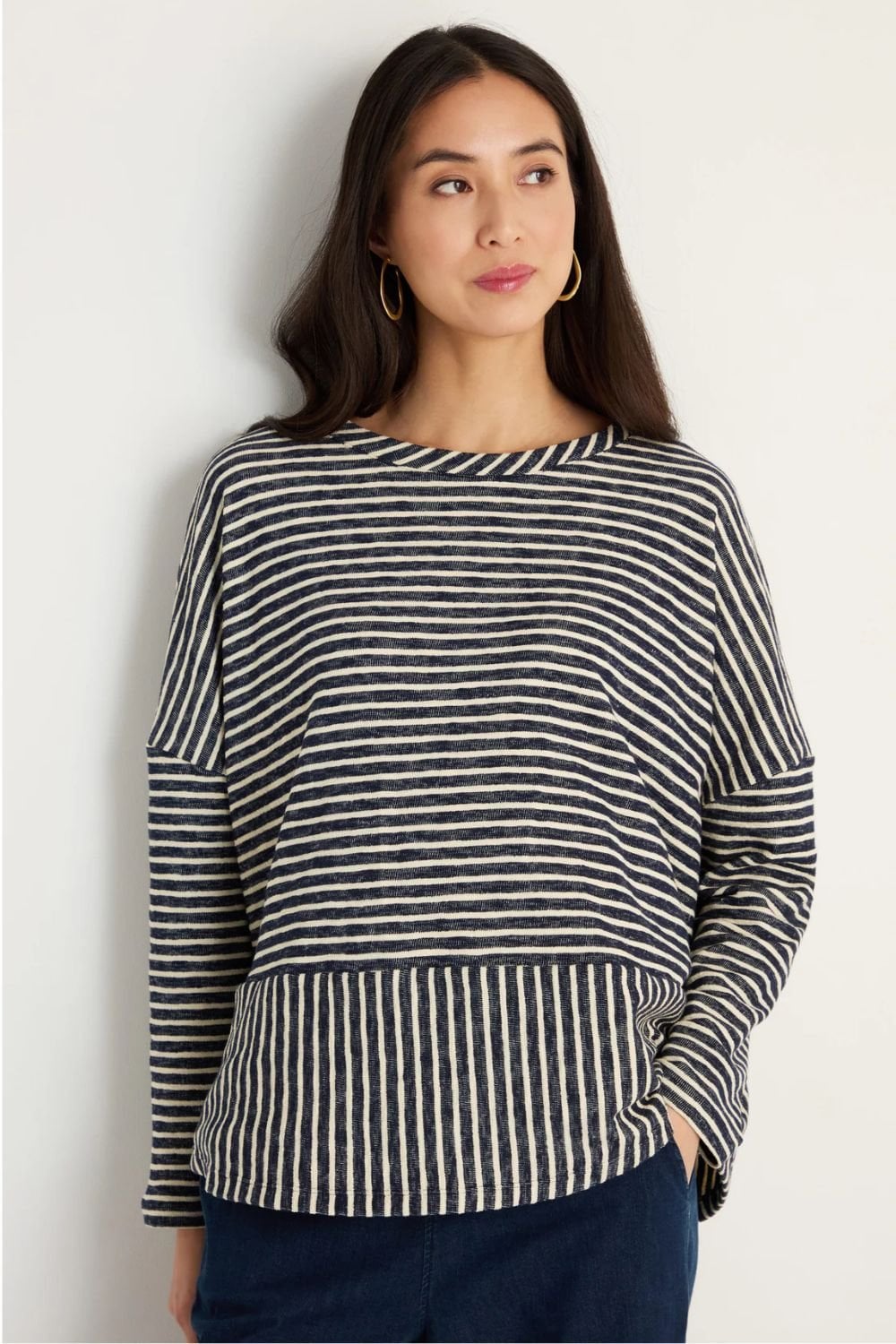 TEXTURED STRIPE BOXY TOP | COL=NIGHT