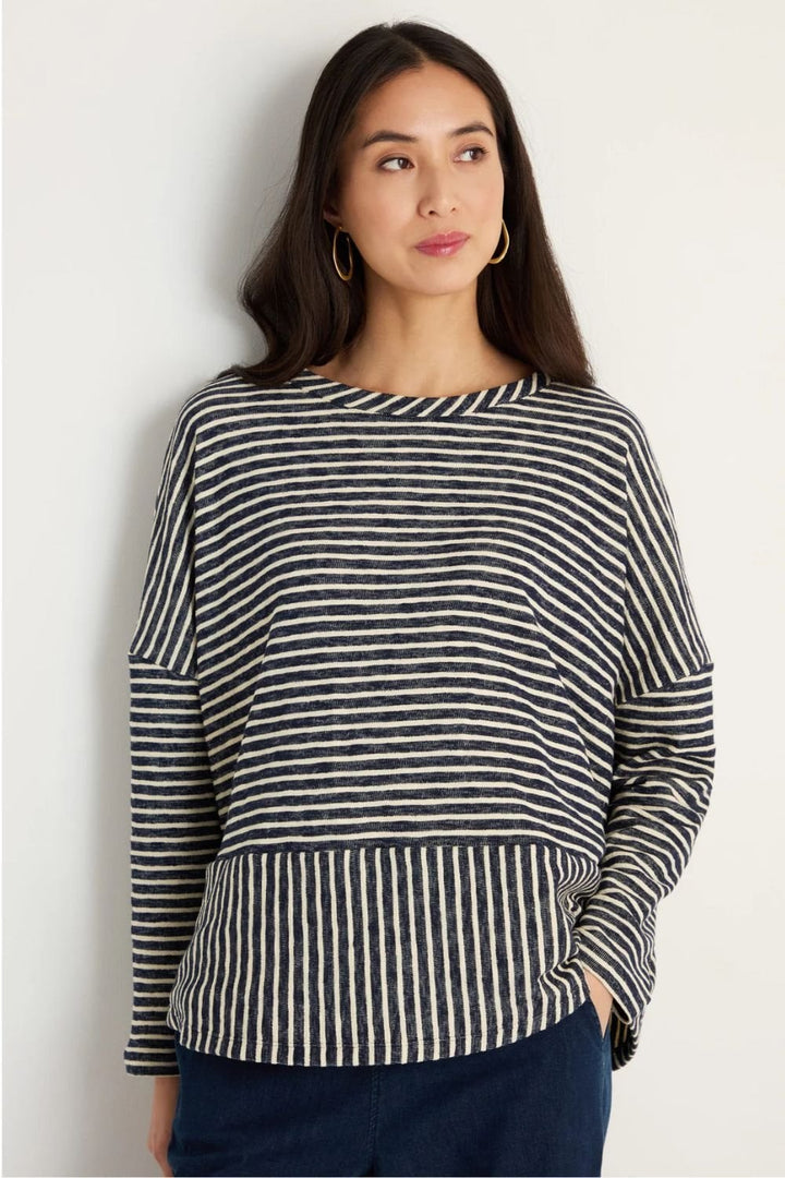TEXTURED STRIPE BOXY TOP | COL=NIGHT
