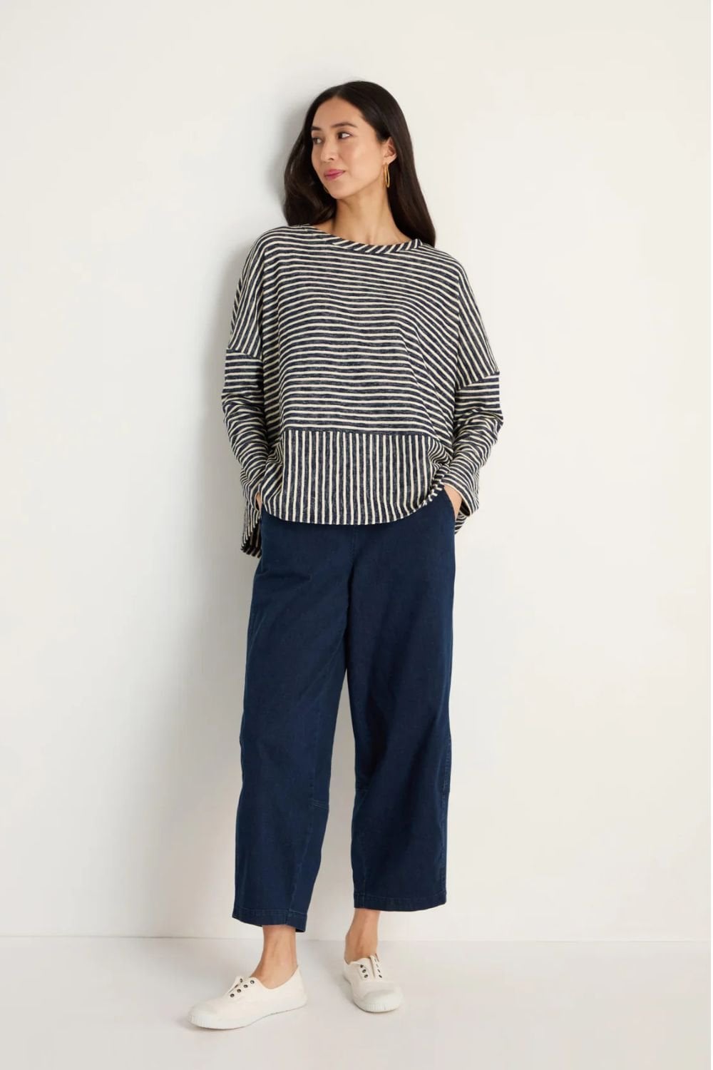 TEXTURED STRIPE BOXY TOP | COL=NIGHT