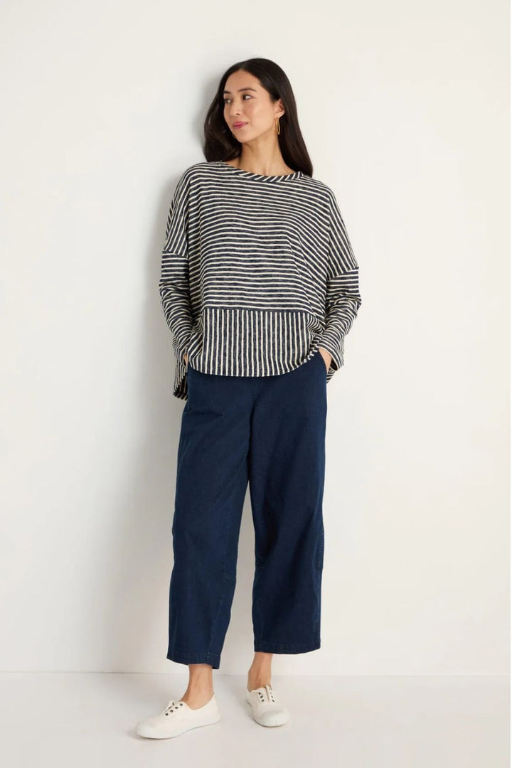 TEXTURED STRIPE BOXY TOP | COL=NIGHT