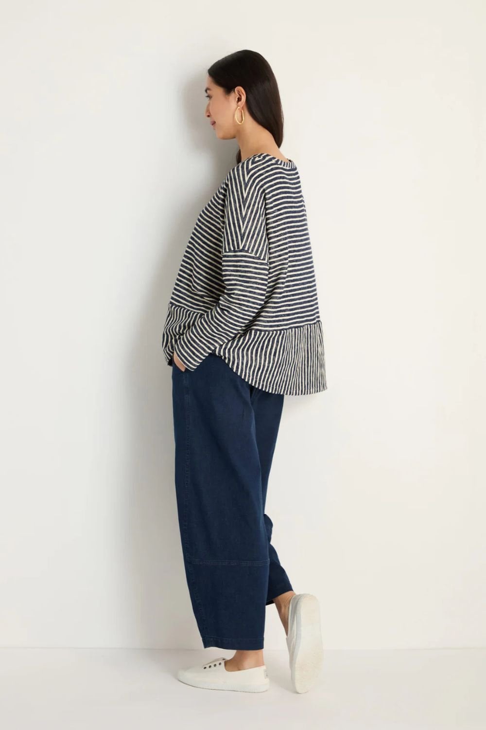TEXTURED STRIPE BOXY TOP | COL=NIGHT