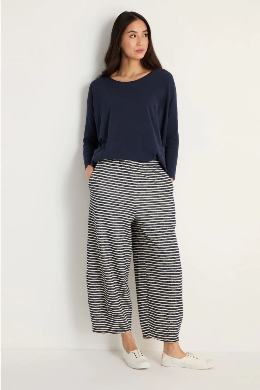 TEXTURED STRIPE BUBBLE TROUSER | COL=NIGHT