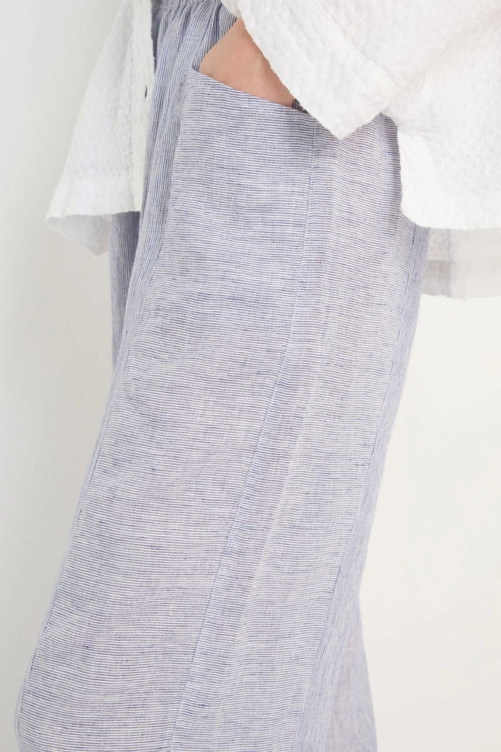 TICKING LINEN STRIPE BUBBLE TROUSER | COL=BLUEBERRY