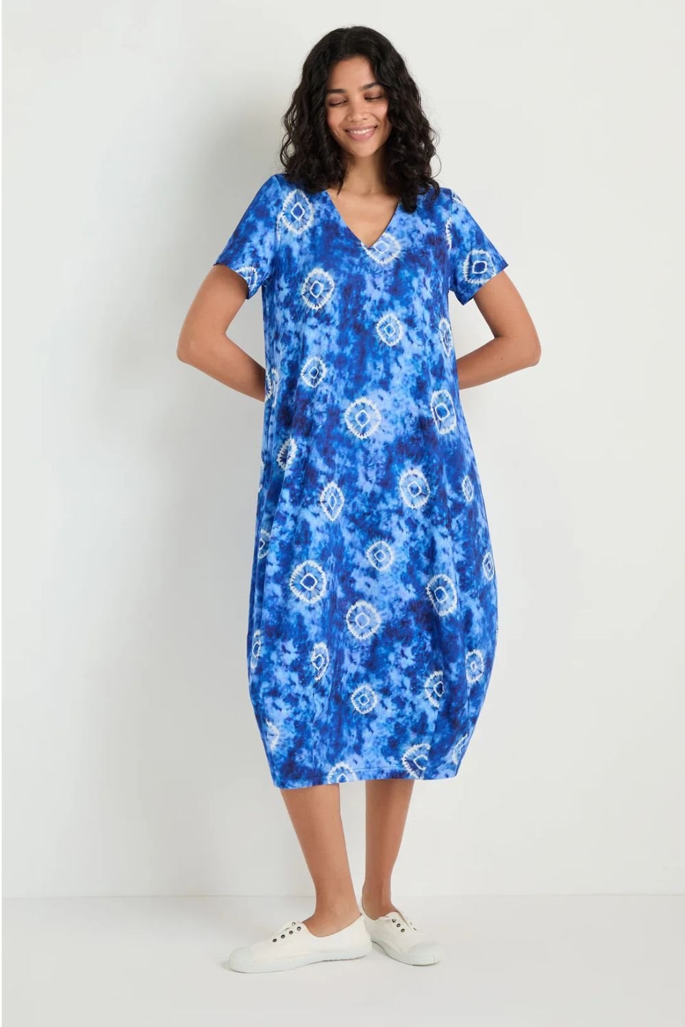 TIE DYE CIRCLES BUBBLE DRESS | COL=BLUE